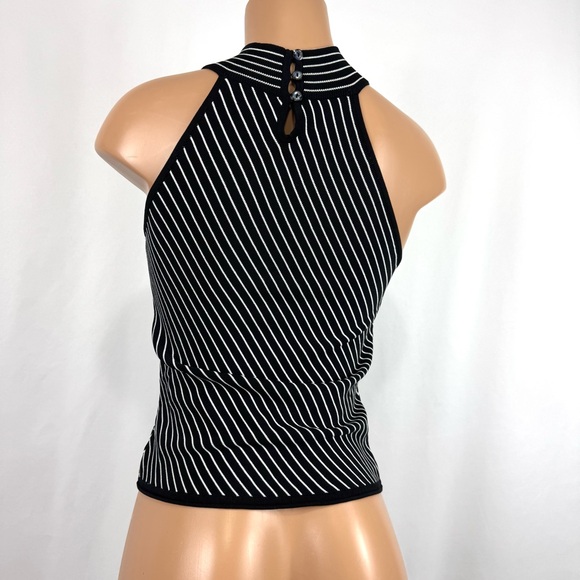 White House Black Market Women’s M Black White Striped High Neck Tank Top Shirt - Picture 4 of 11